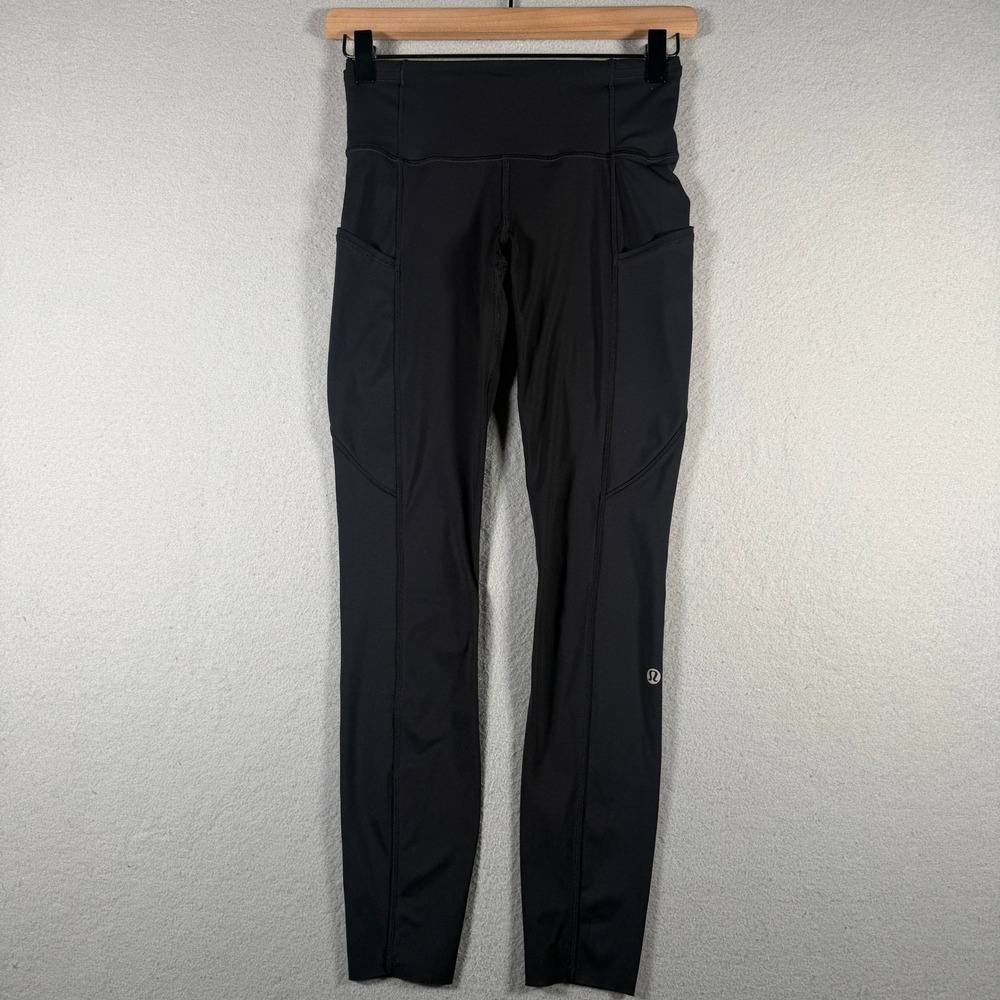 Lululemon Black High Rise Side Pocket Leggings 25 Inseam Size 4 LW5BXQS